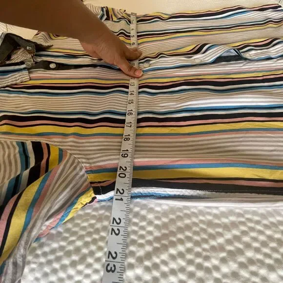 Nova Men's Short Sleeve Button Down Shirt Vertical Striped Multi-Color Slim M - Picture 6 of 8